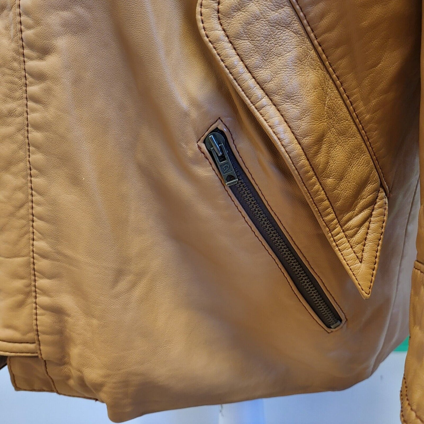 Piel's Club Brown Tan Full Zip Collared Leather Jacket Men's uk XL eu 54 H76