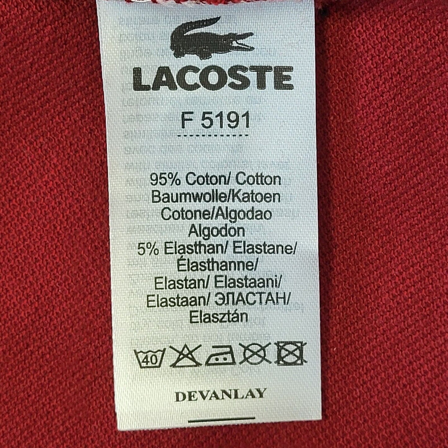 Lacoste Polo Top Red Short Sleeve Mens Size Uk 2XL G565