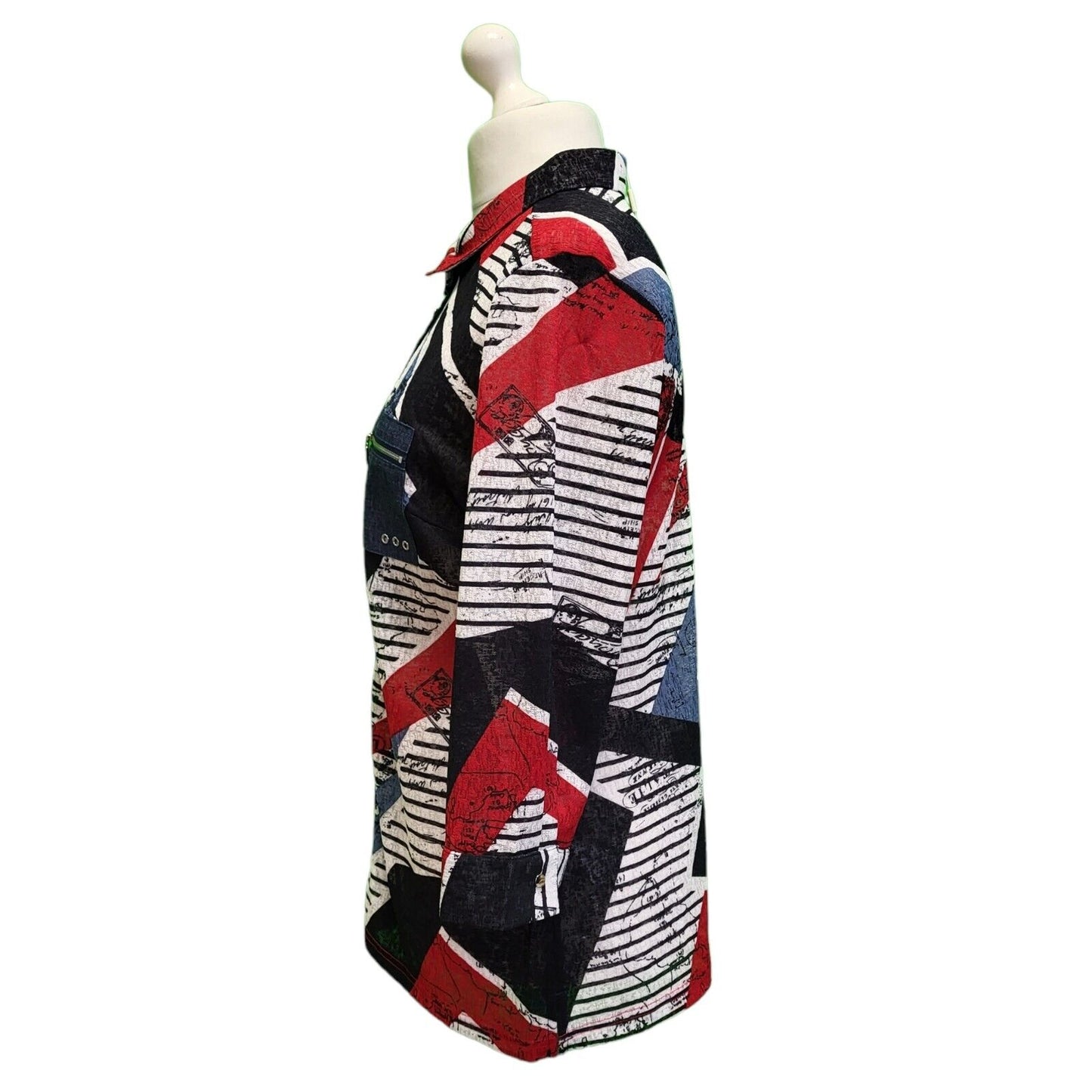 Eten Blue Red Button Up L/Sleeve Sheer Blouse Women's Shirt BNWT UK XL H384