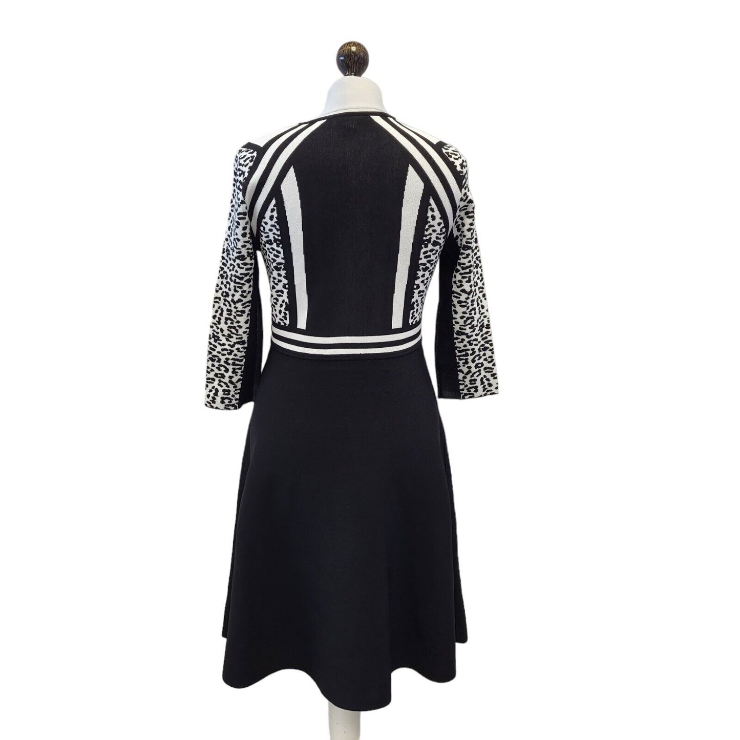 Karen Millen Black White 3/4 Sleeve Round Neck Dress Uk Women's M G610