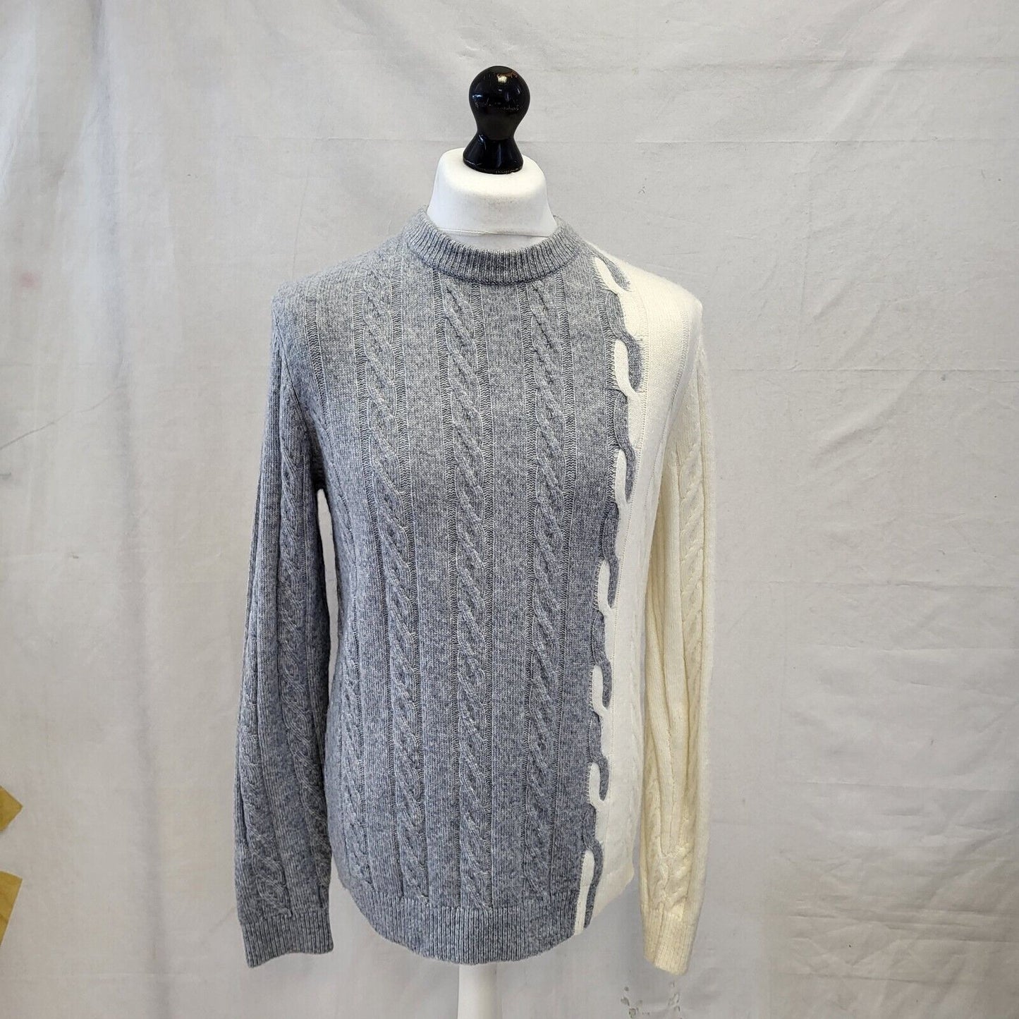 Reiss Grey White Crew Neck Jumper Uk Men's Medium Bnwt G502