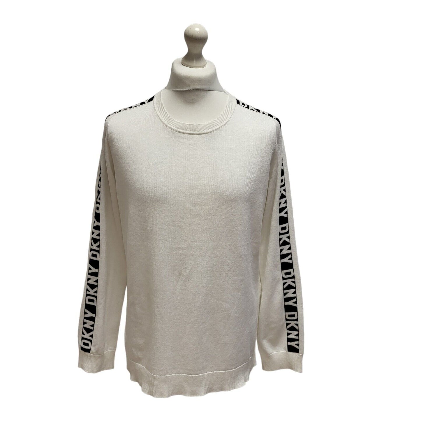 DKNY White Crew Neck Slim Fit Cotton Jumper Uk Men's Large BB280