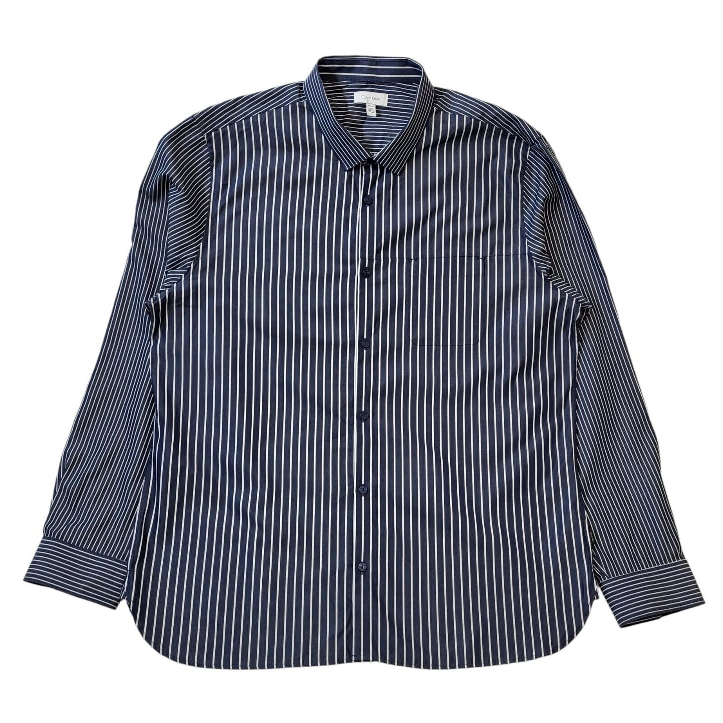 Calvin Klein Blue White Striped Regular Long Sleeve Shirt Uk Men's X Large G592