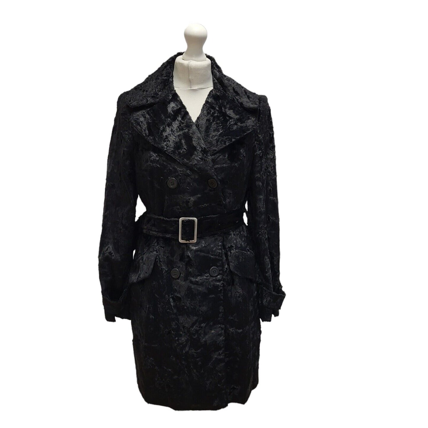 Star Julie Macdonald Black Button Belted Coat UK Women's 14 Bnwt BB320