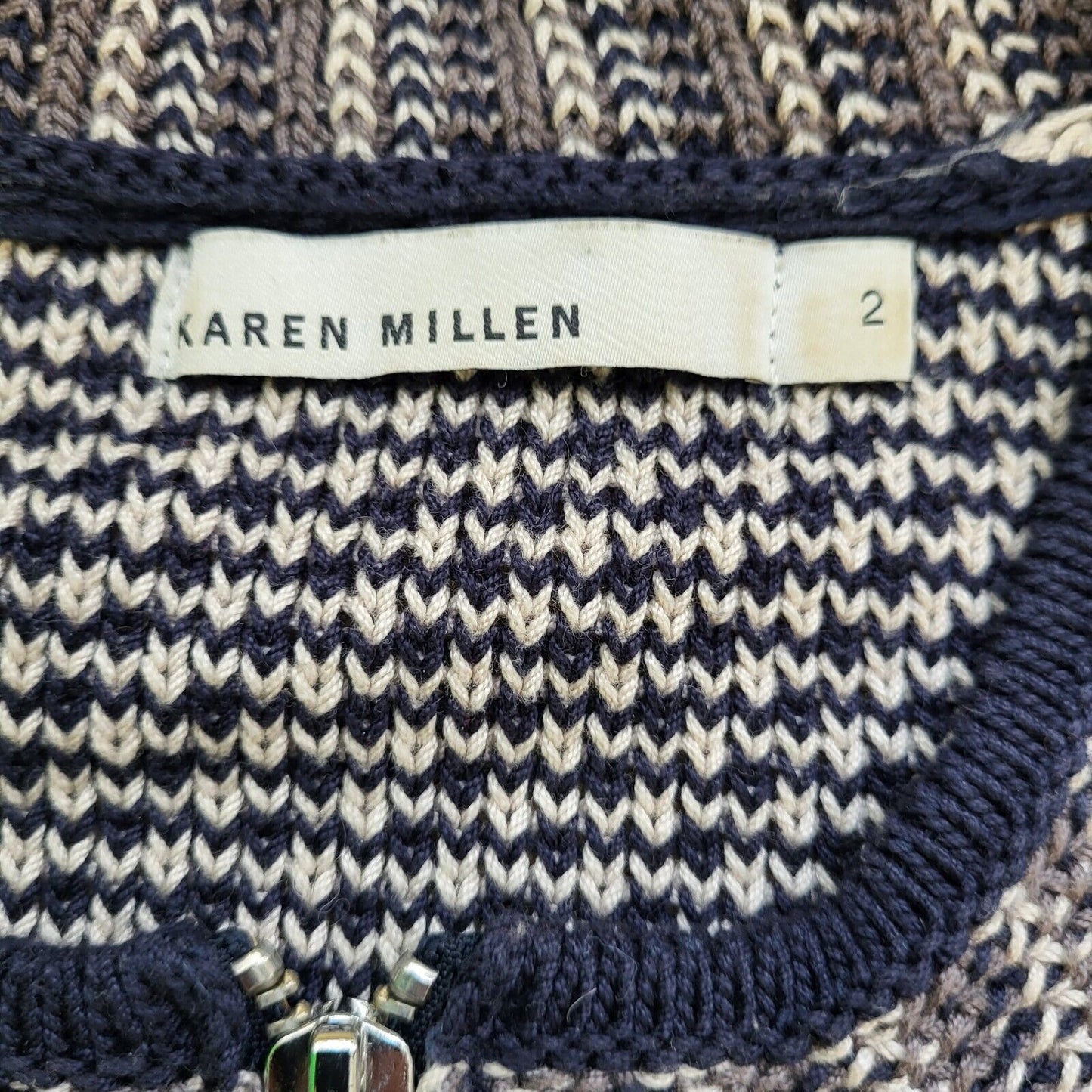 Karen Millen Blue White Zipped Knitted Cardigan Jacket Women's uk S eu 36 H173
