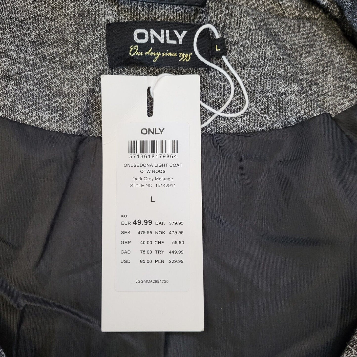 Only Grey Onlsedona Hooded Light Coat UK Women's Large Bnwt G687
