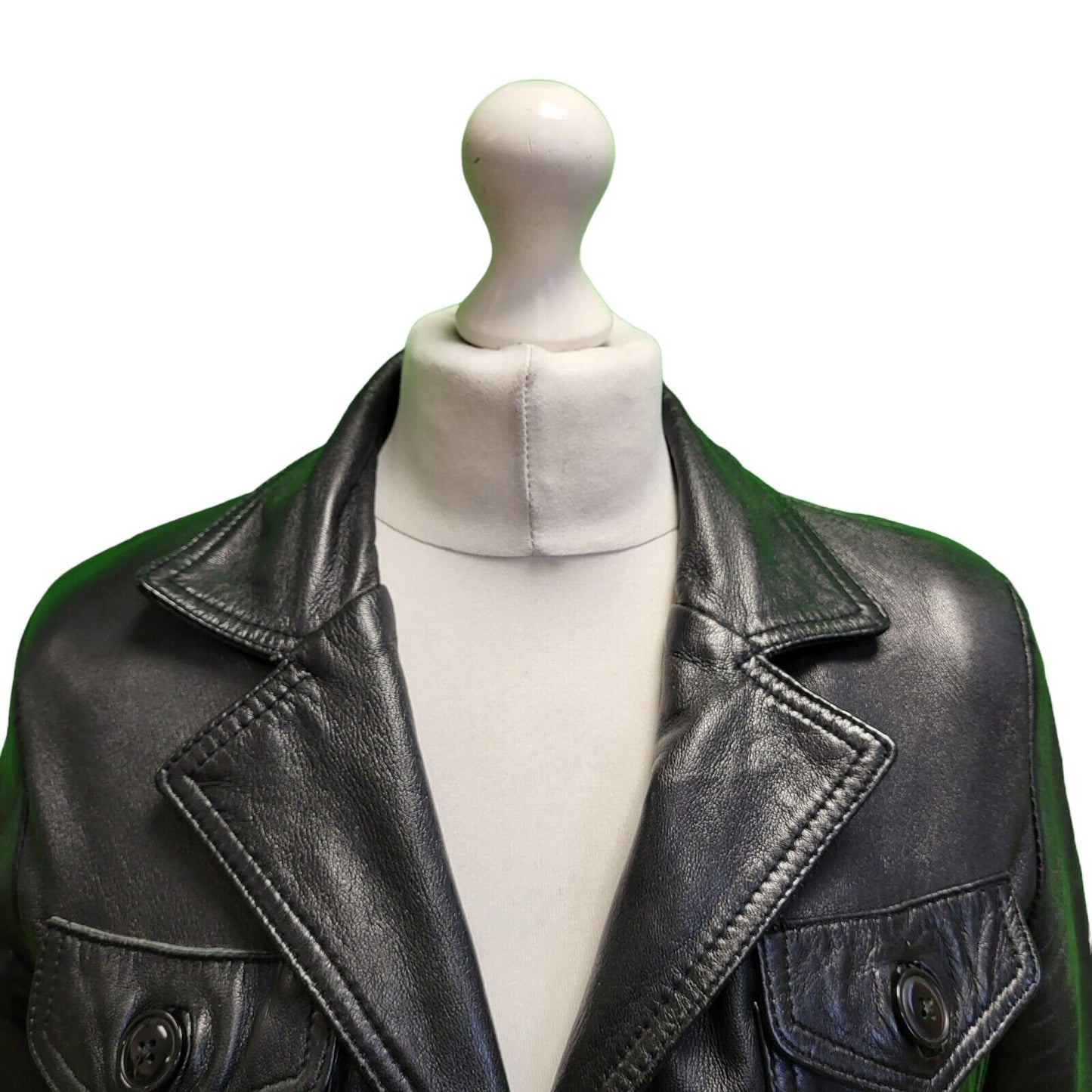 Avia Trix Black Button Leather Collared Jacket UK Women's Small H721