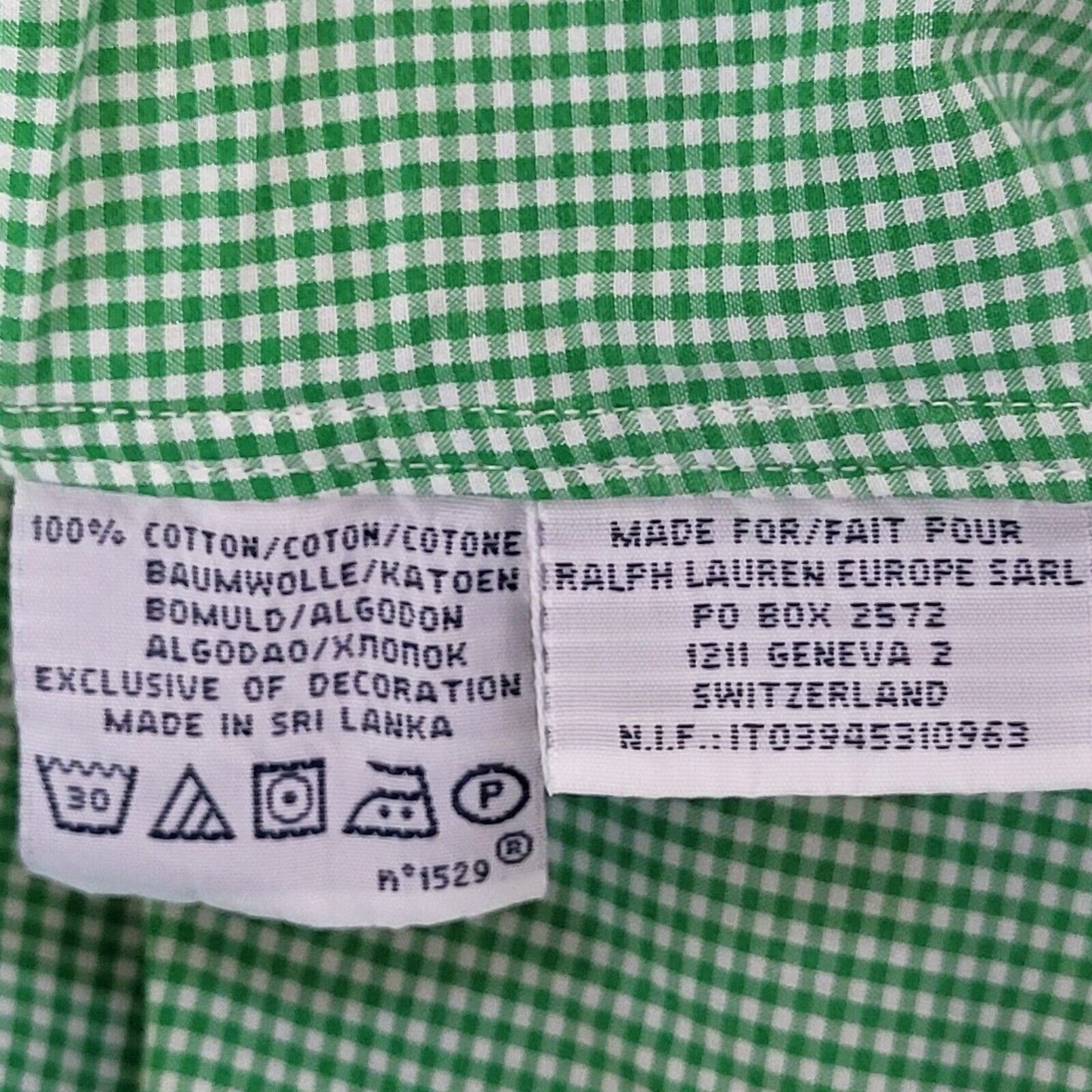 Polo Ralph Lauren Green White Check Slim Long Sleeve Shirt Uk Men's XL G588