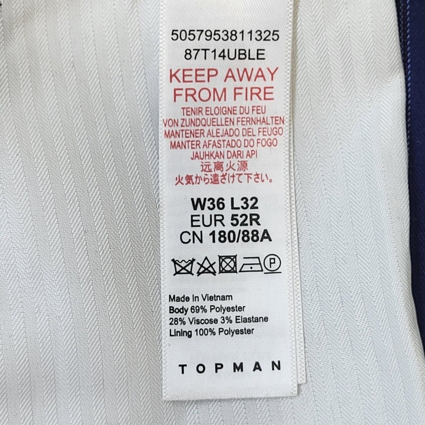 Topman Blue Striped Skinny Suit Jacket & Trousers Uk Men's L 42" W36 L32 G274