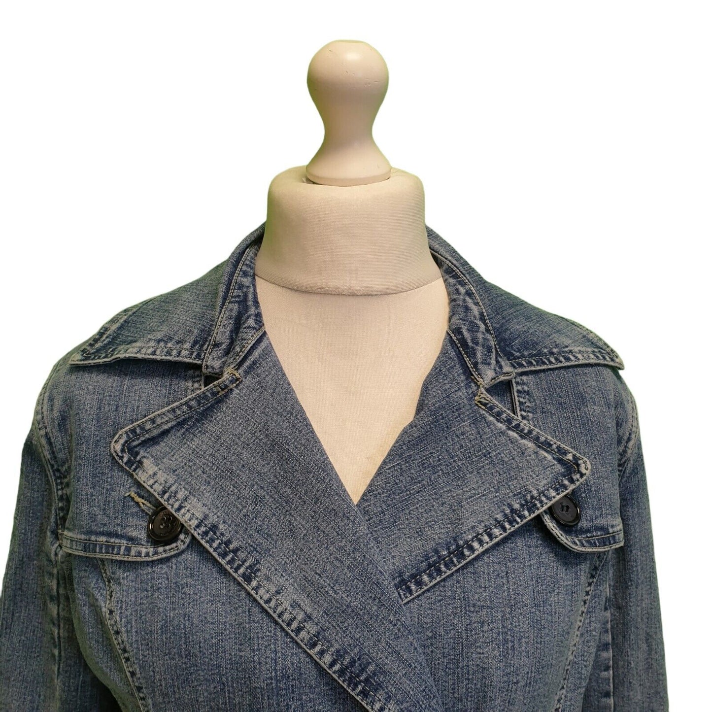 Cafe Theatre Blue Double Breasted Stretch Denim Jacket UK Women's 16-18 H788