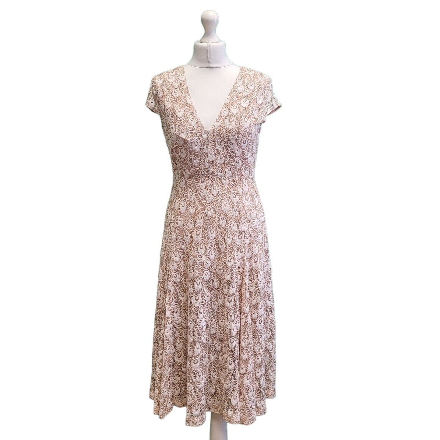 Joy Raphaella Peach Lace V-Neck Evening Dress Women's BNWT UK 8 BNWT G817