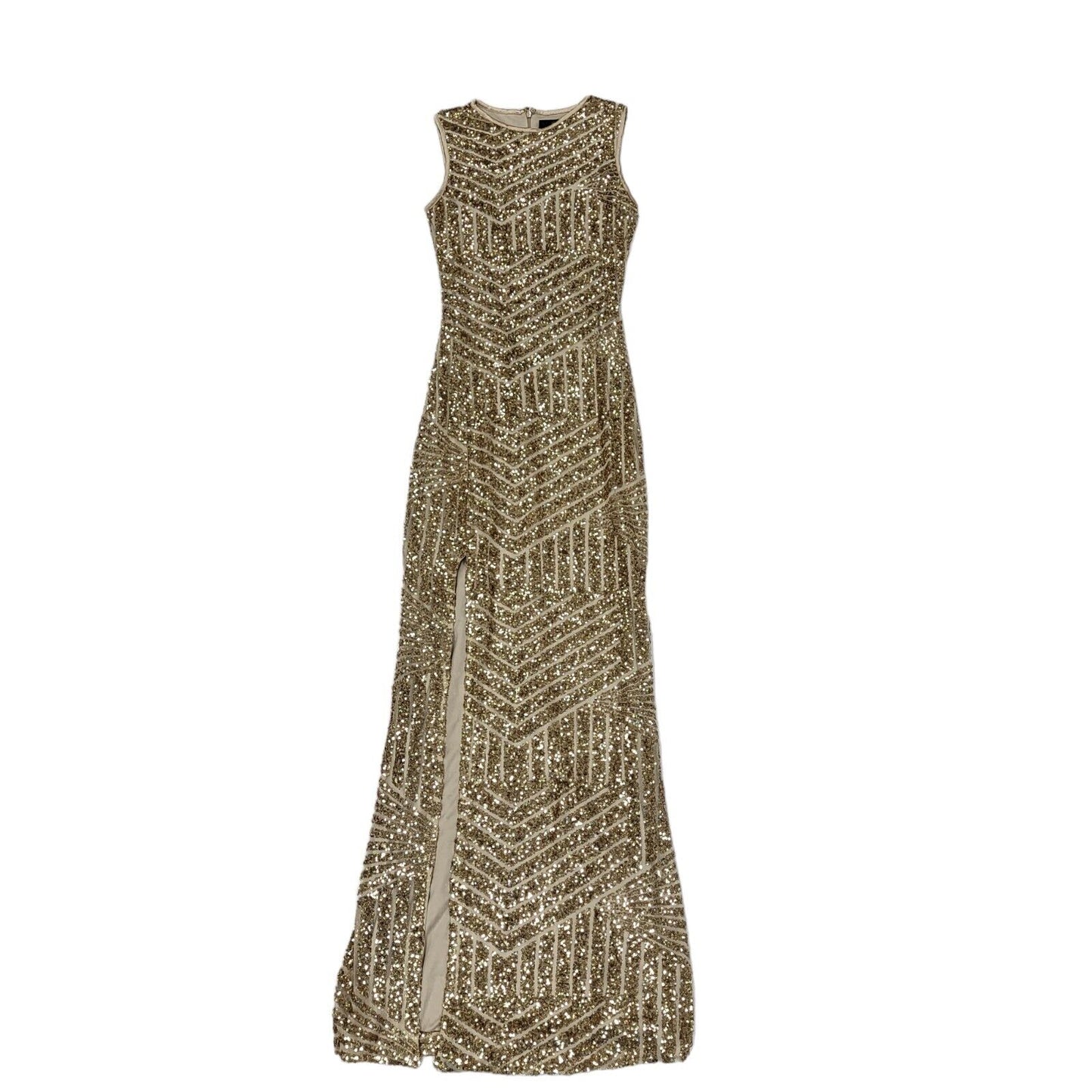 Quiz Gold Sequin Zig Zag Split Evening Formal Dress Women's UK 8 BNWT BB404