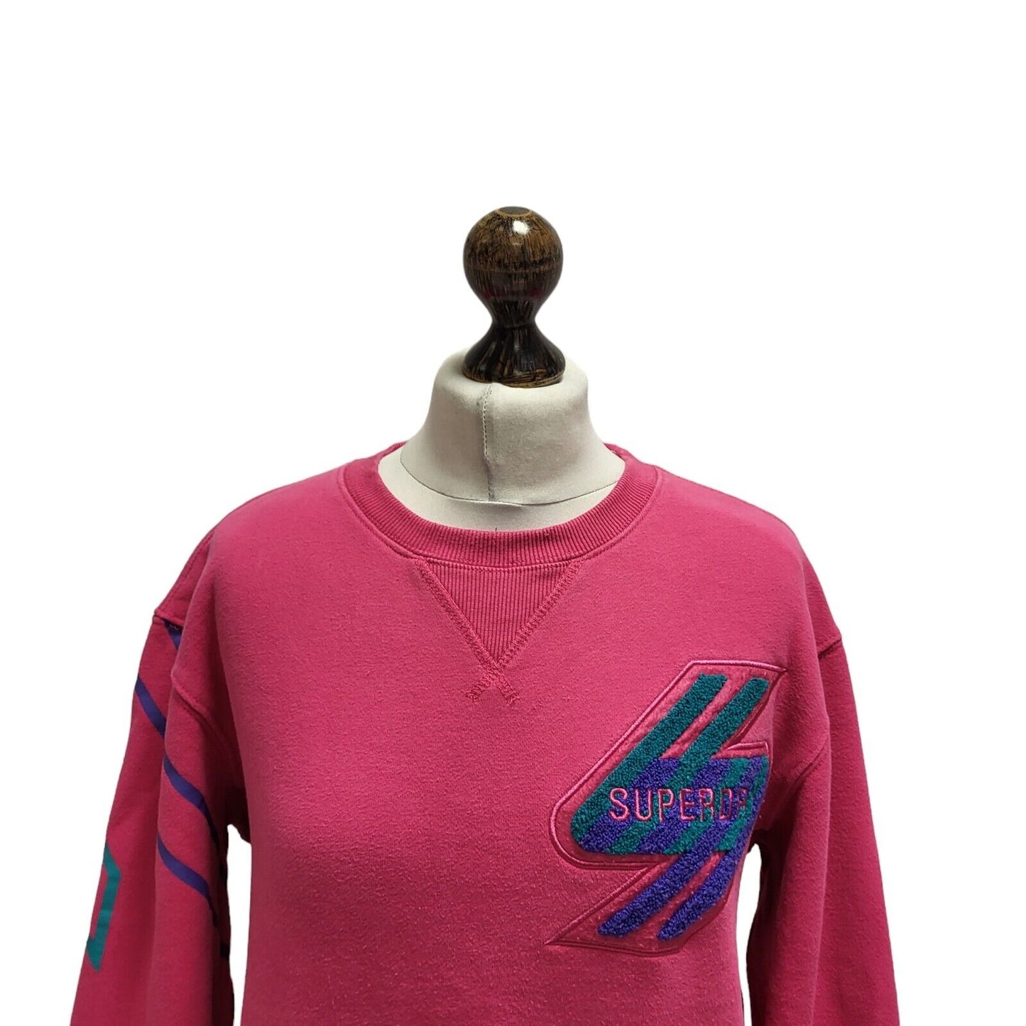 Superdry Sweatshirt Crew Neck Long Sleeve Pink Womens Size L G412