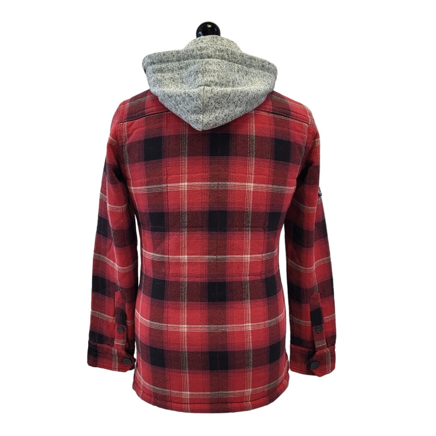 Superdry Red Black Check Zip & Button Hooded Jacket Uk Men's Small G508