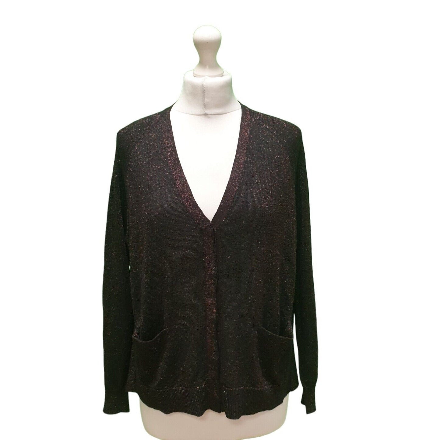 Whistles Black Red Glitter Button Cardigan Women's UK S 8 EU 36 H931