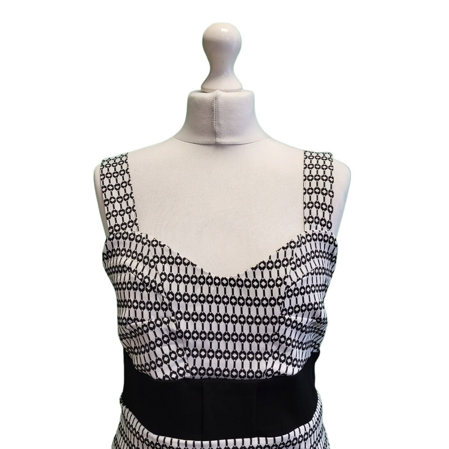 James Lakeland White Black Sleeveless Evening Dress Women's BNWT UK 12 G820