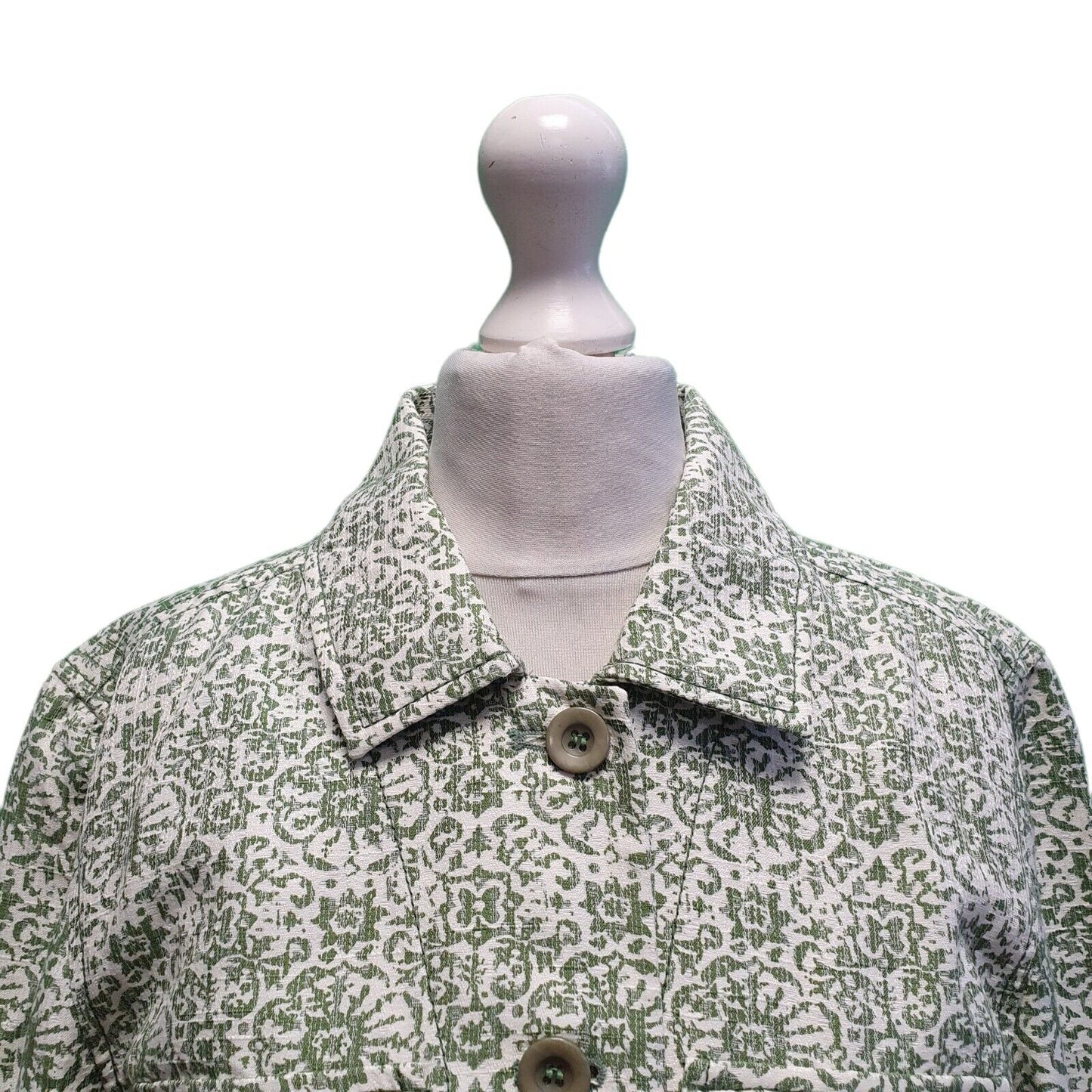 Foxcroft Green White Button Cotton Dress Jacket Women's uk 10 M eu 38 G814