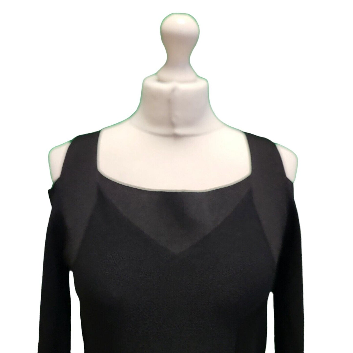 Calvin Klein Black Long Sleeve Cold Shoulder Pencil Dress Women's UK L H57