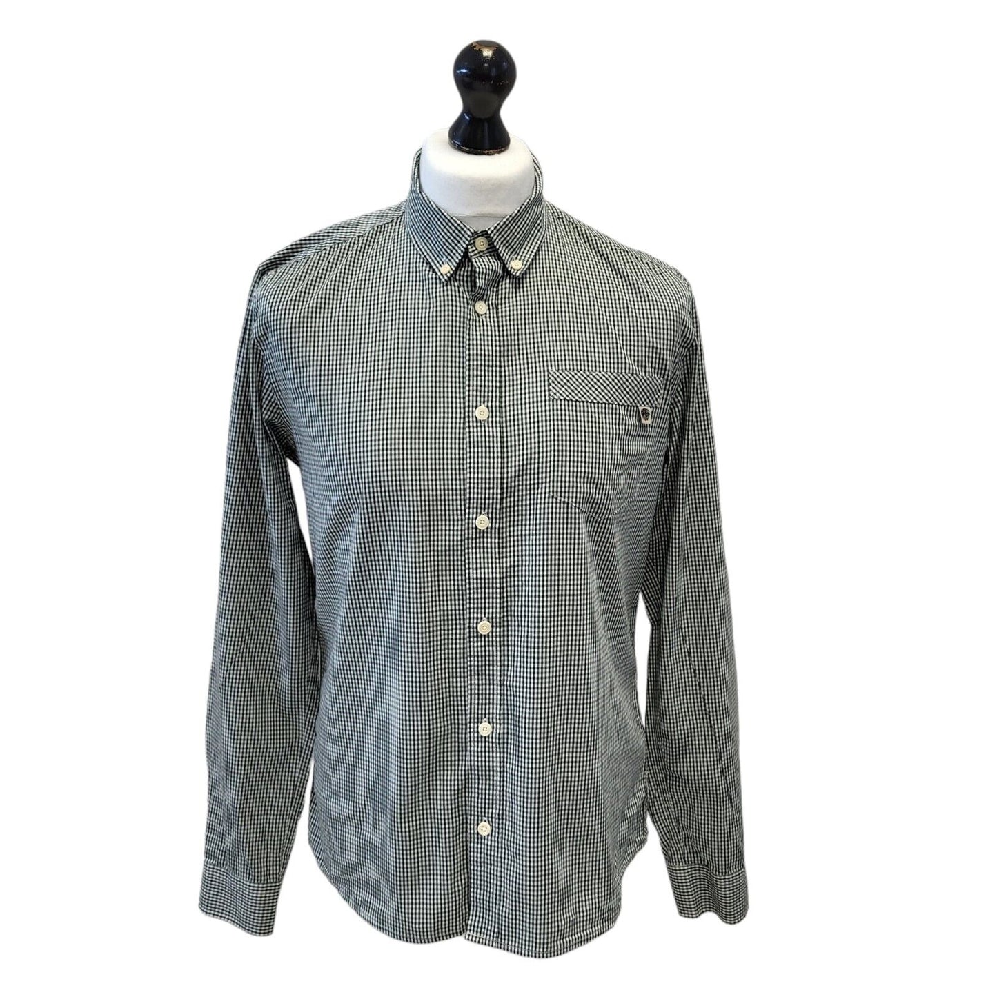 Pretty Green Black Green Check Long Sleeve Slim Fit Shirt Uk Men's Medium G585