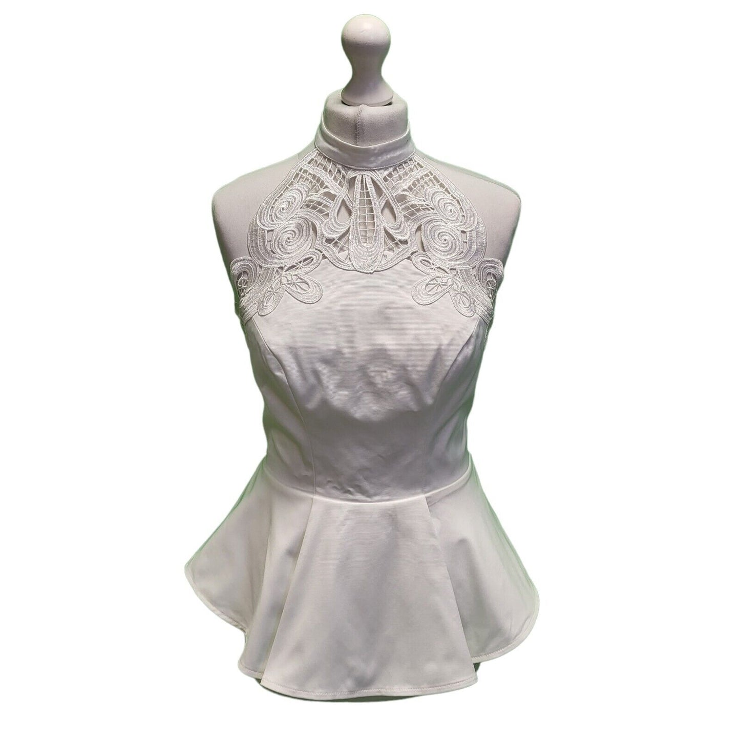 Lipsy Michelle Keegan White Lace Halter Neck Top UK Women's M 10 BNWT H760