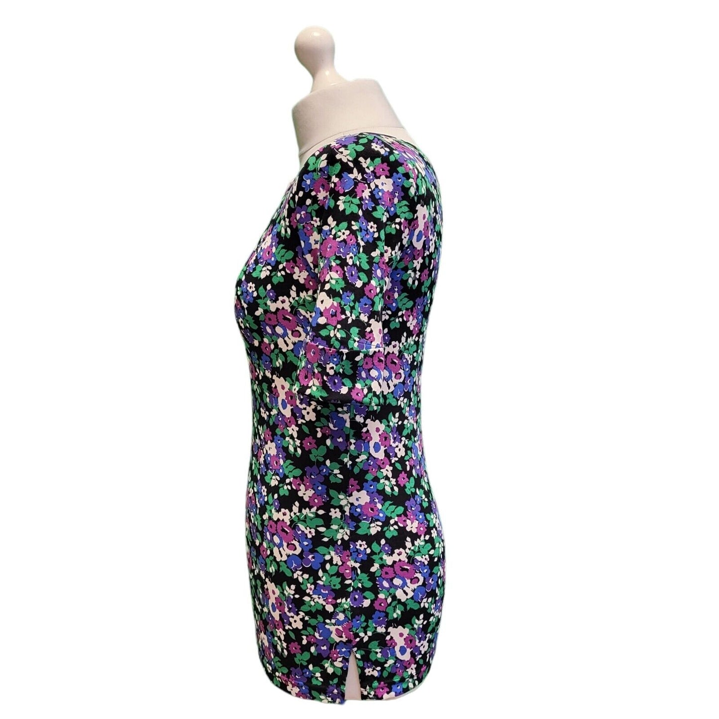 Ralph Lauren Black Purple Floral Short Sleeve Women's UK XS 6 H187