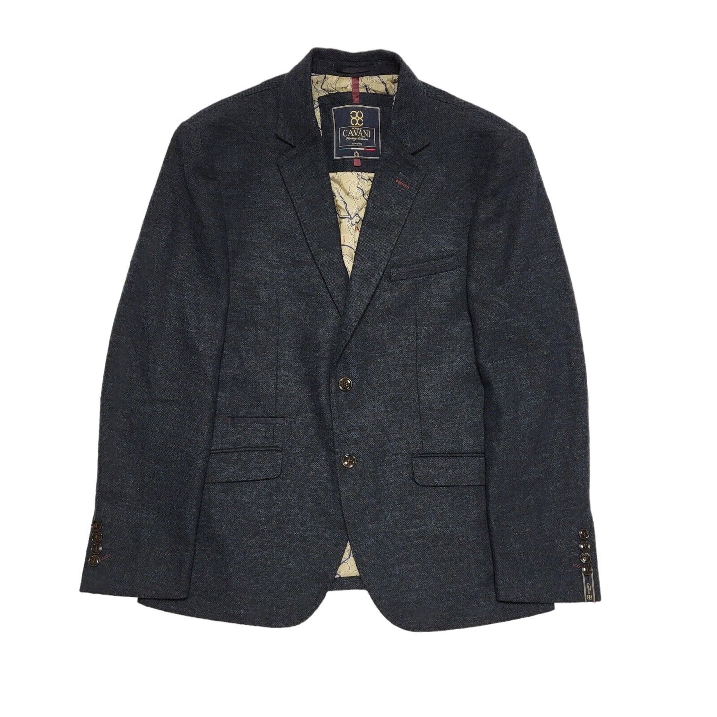 Cavani Blue Wool Tweed Slim Fit Collared Suit Blazer Jacket uk Men's L H726