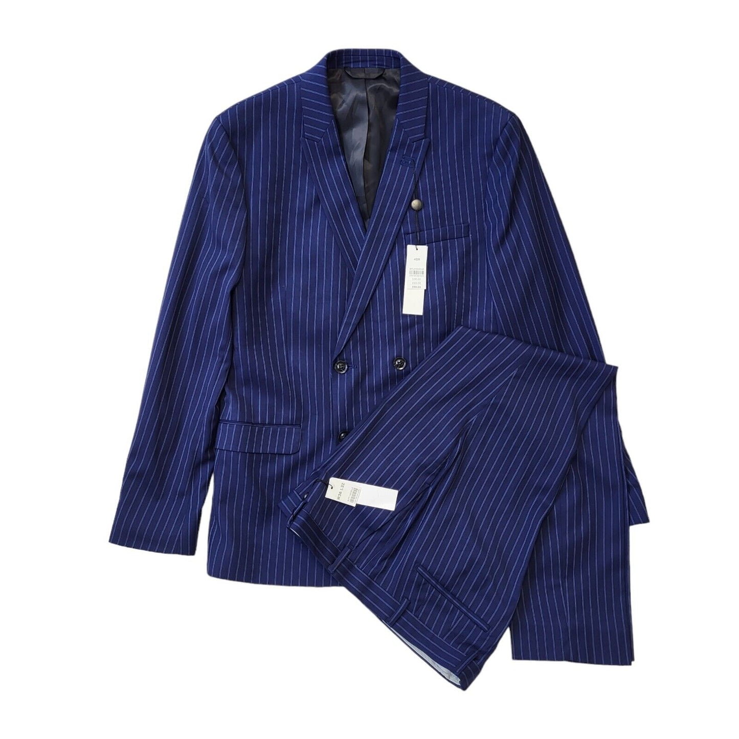Topman Blue Striped Skinny Suit Jacket & Trousers Uk Men's L 42" W36 L32 G274