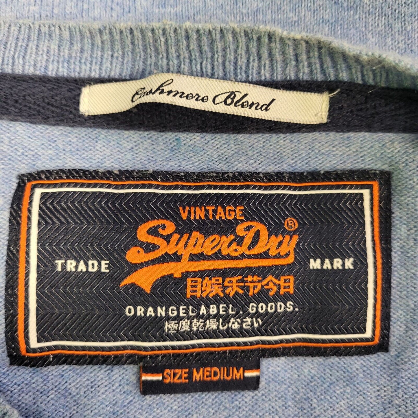 Superdry Blue Thin Knit V-Neck Cotton Cashmere Jumper uk Men's Medium H744