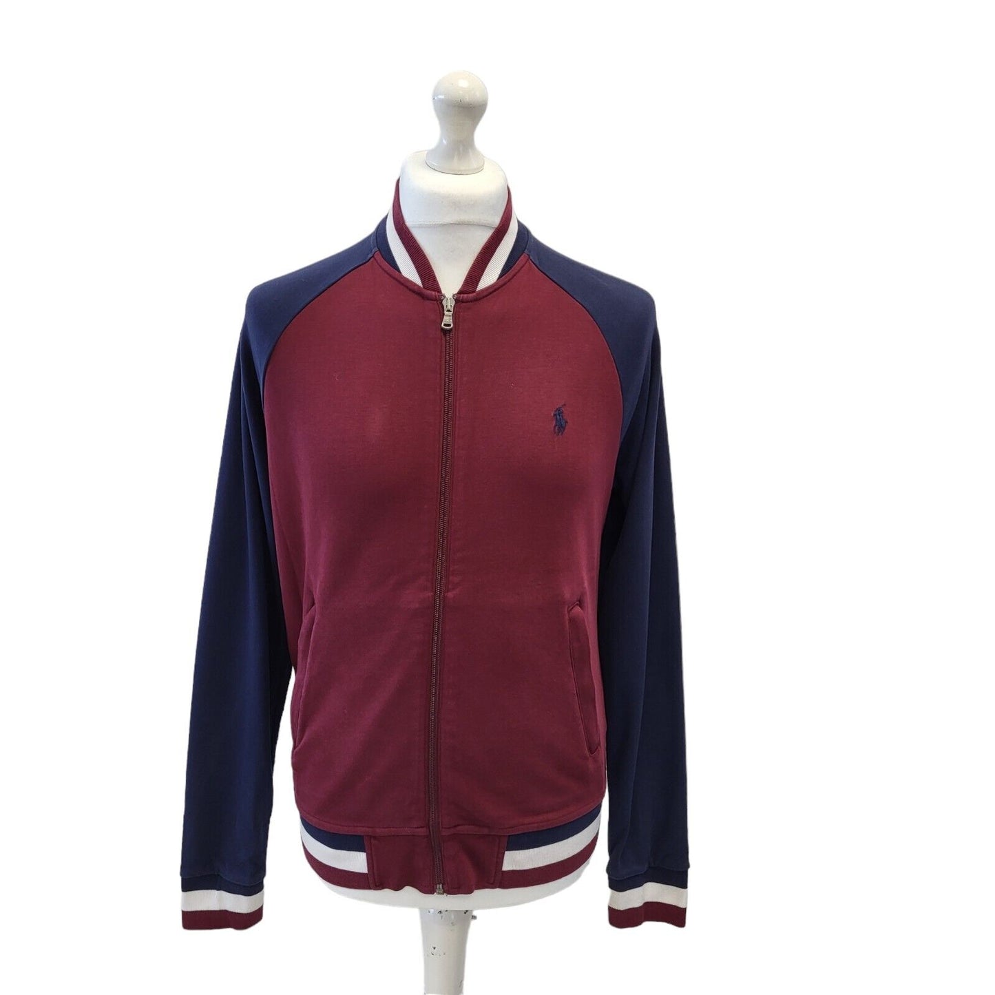 Polo Ralph Lauren Maroon Navy Zip Casual Sweatshirt Top Men's Uk S H100