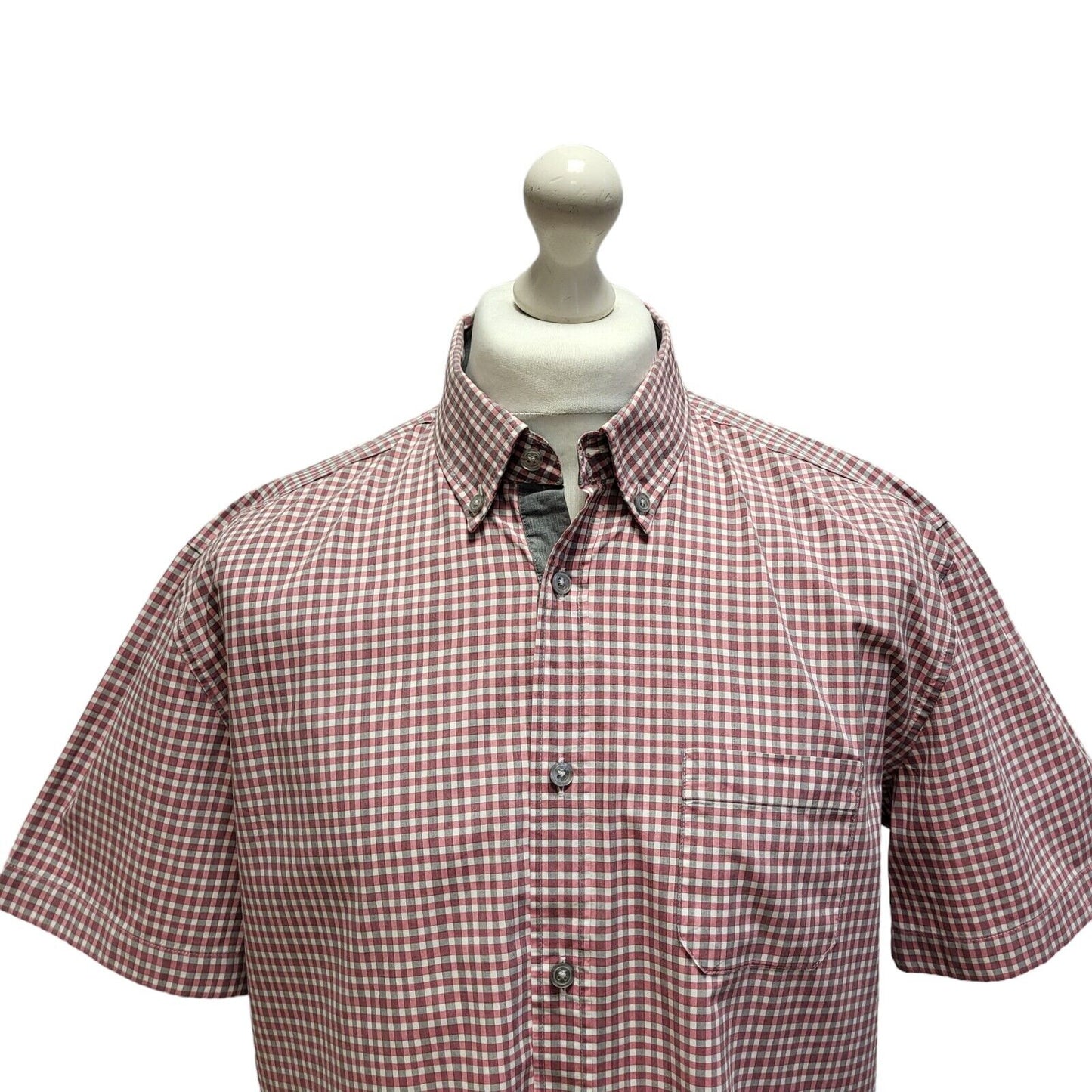 Hugo Boss Pink Grey Check Slim Short Sleeve Shirt Uk Men's XL BB383
