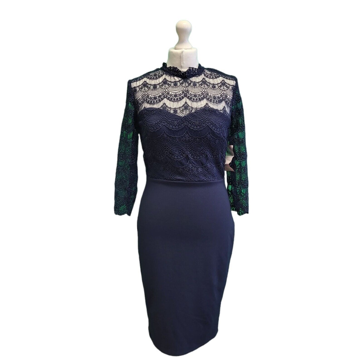 Paper Dolls Blue Lace Half Sleeve Evening Pencil Dress Women's BNWT UK 8 G823