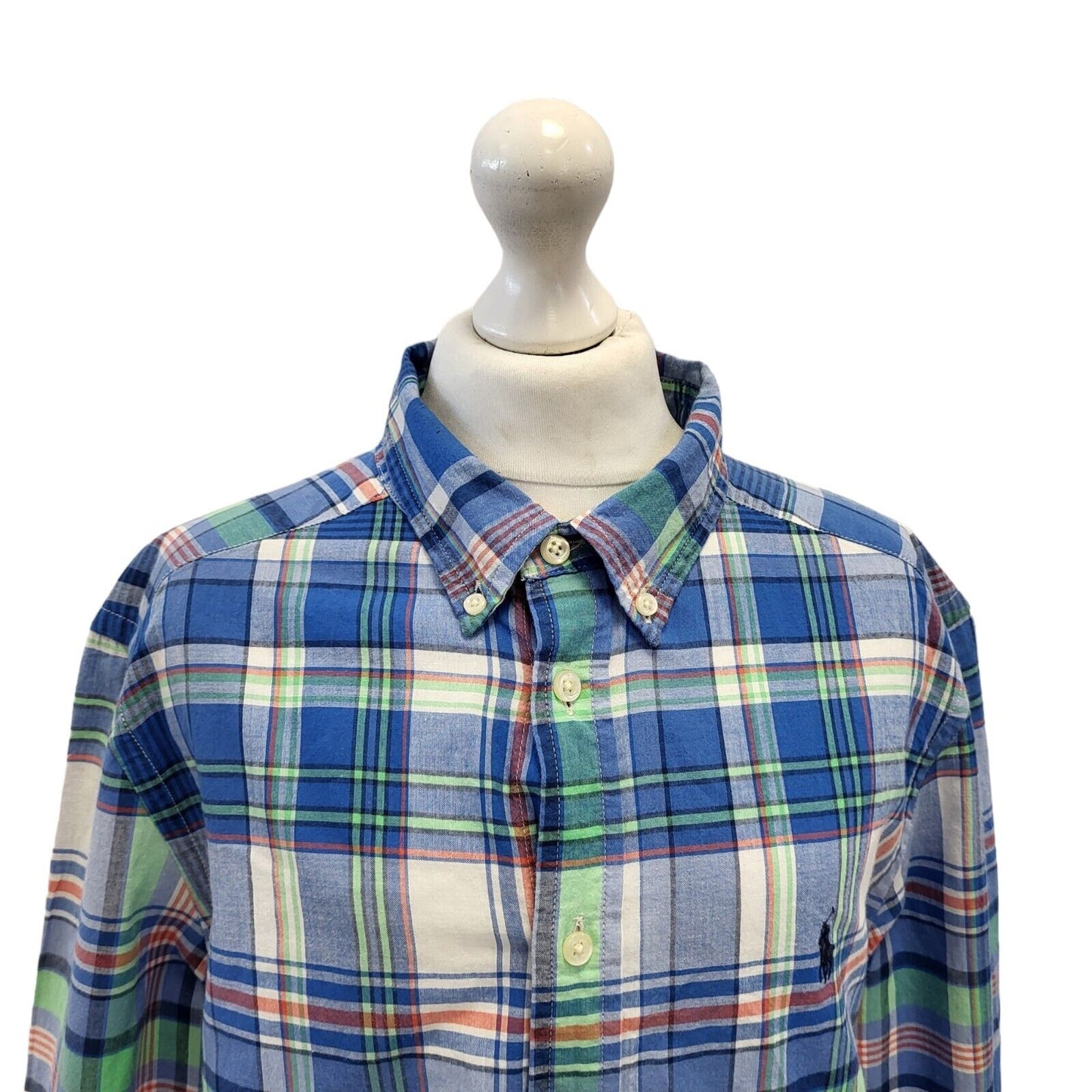 Polo Ralph Lauren Blue White Check Long Sleeve Shirt Uk Women's Large G598
