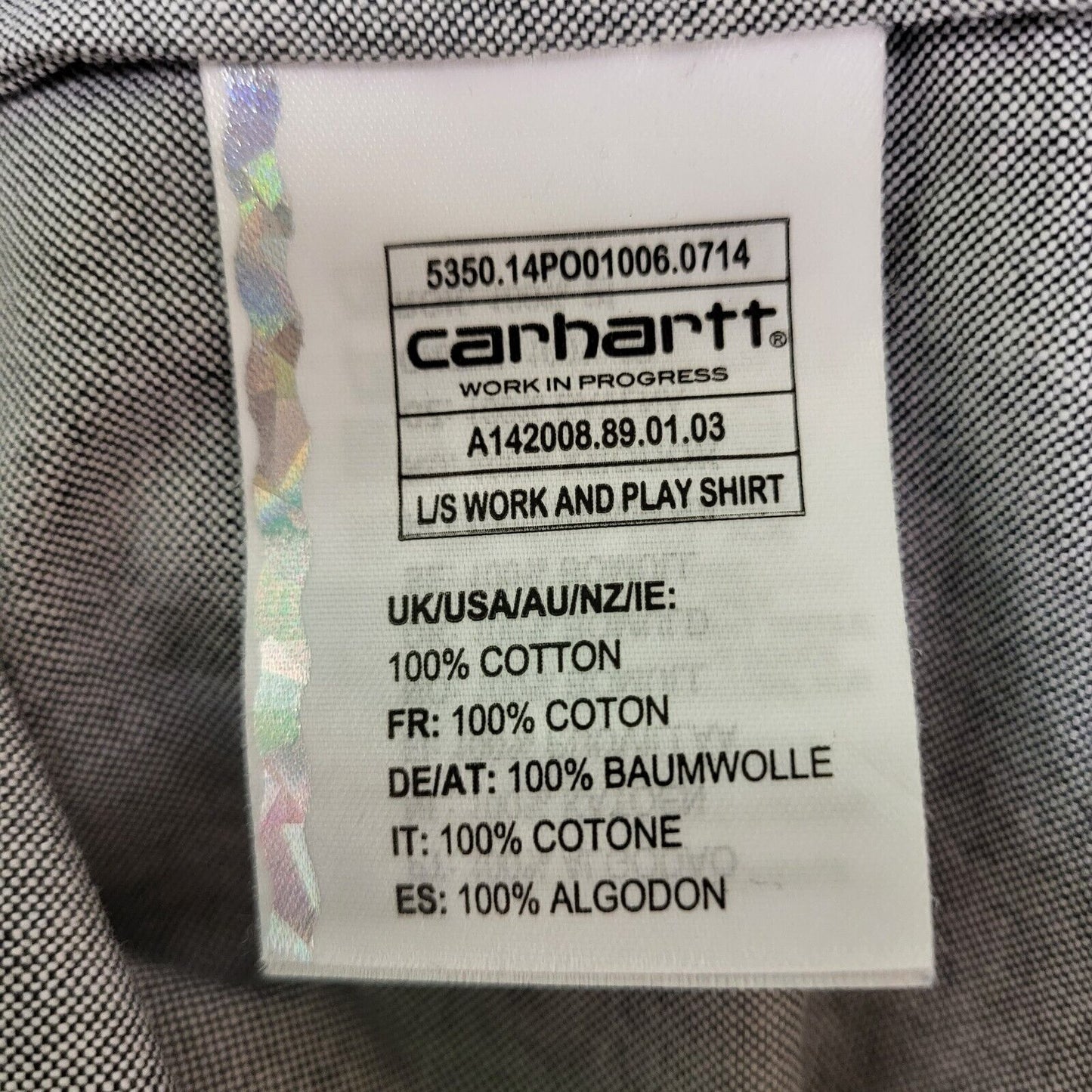 Carhartt Grey Rugged Outwear Work & Play Shirt Men's UK M Slim Fit H60