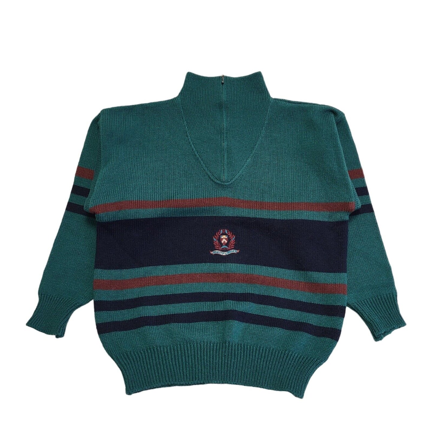 Vintage 80s Nico Green Blue Long Sleeve 1/4 Zip Acrylic Jumper Men's Uk L H226