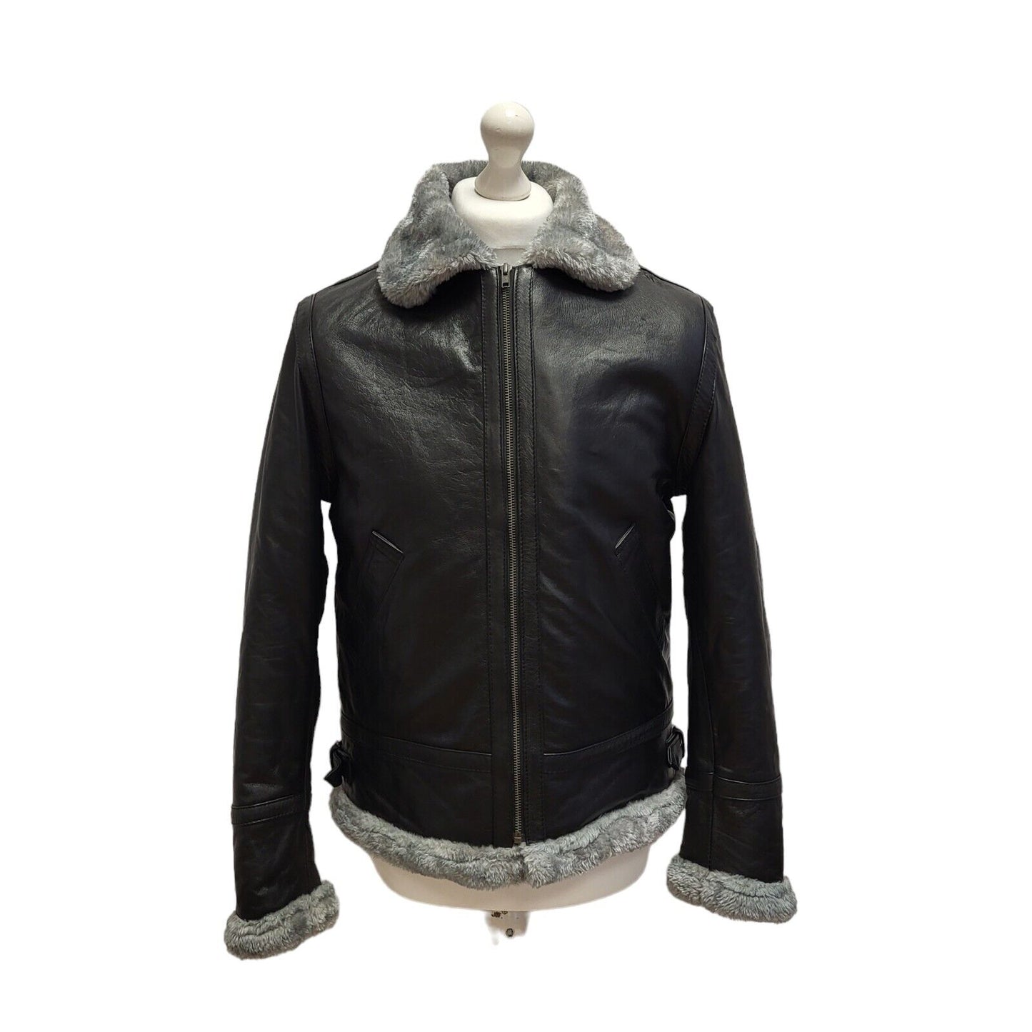 Feather Skin Black Zipped Leather Jacket Uk Men's Small BB323
