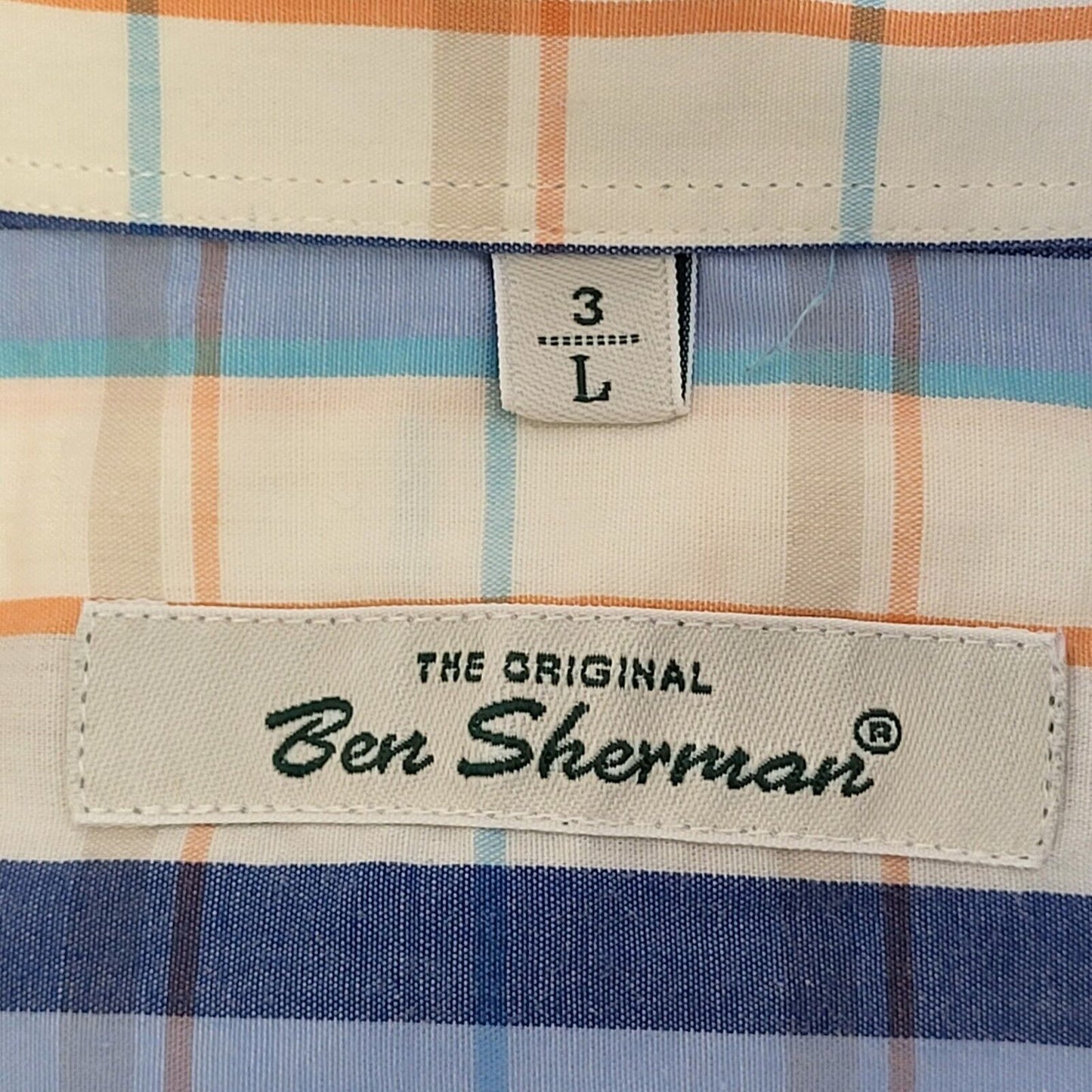 Ben Sherman Blue Cream Check Short Sleeve Shirt Uk Men's Large G601