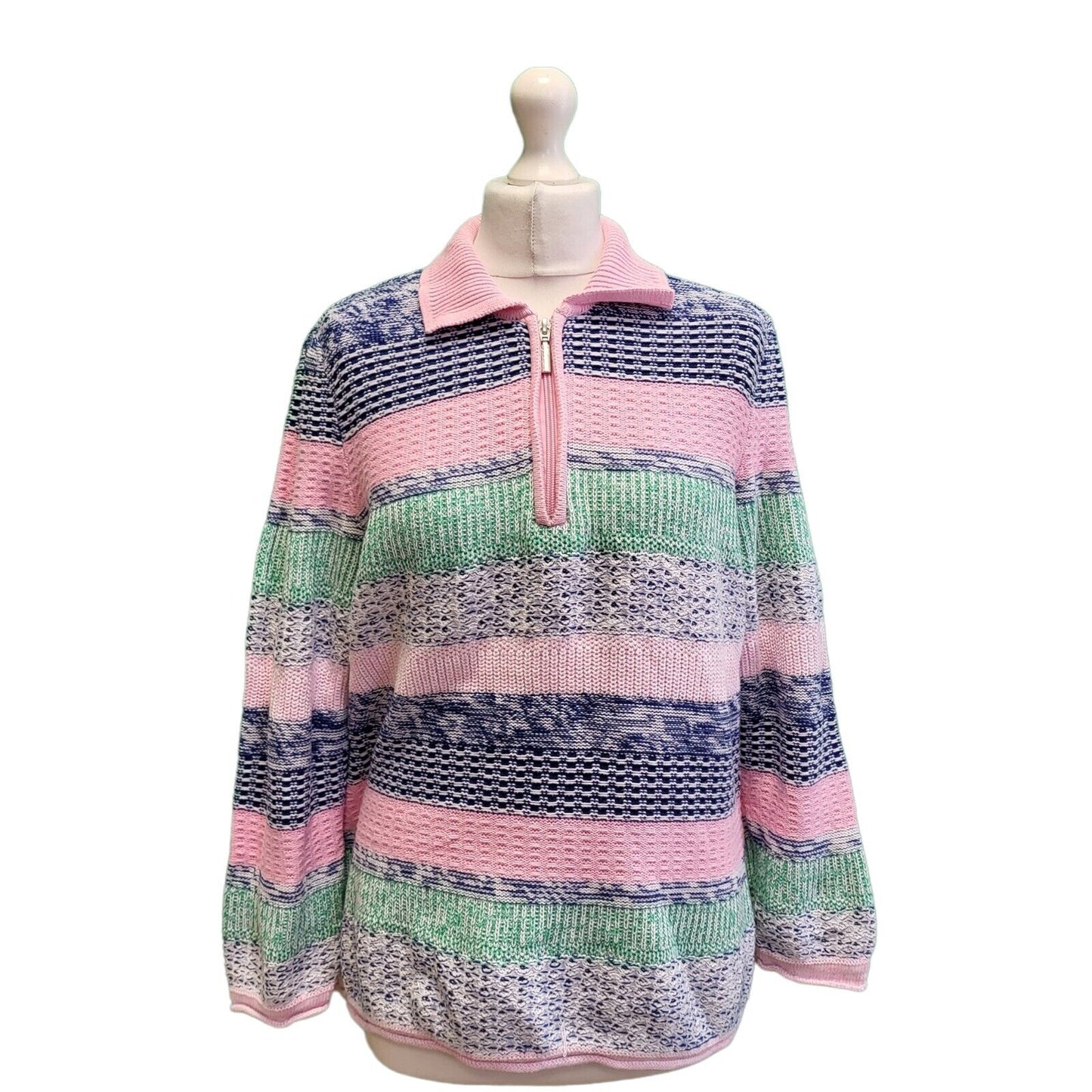 Collection L Pink Blue Striped Collared 1/4 Zip Knit Jumper Women's UK 18 H230
