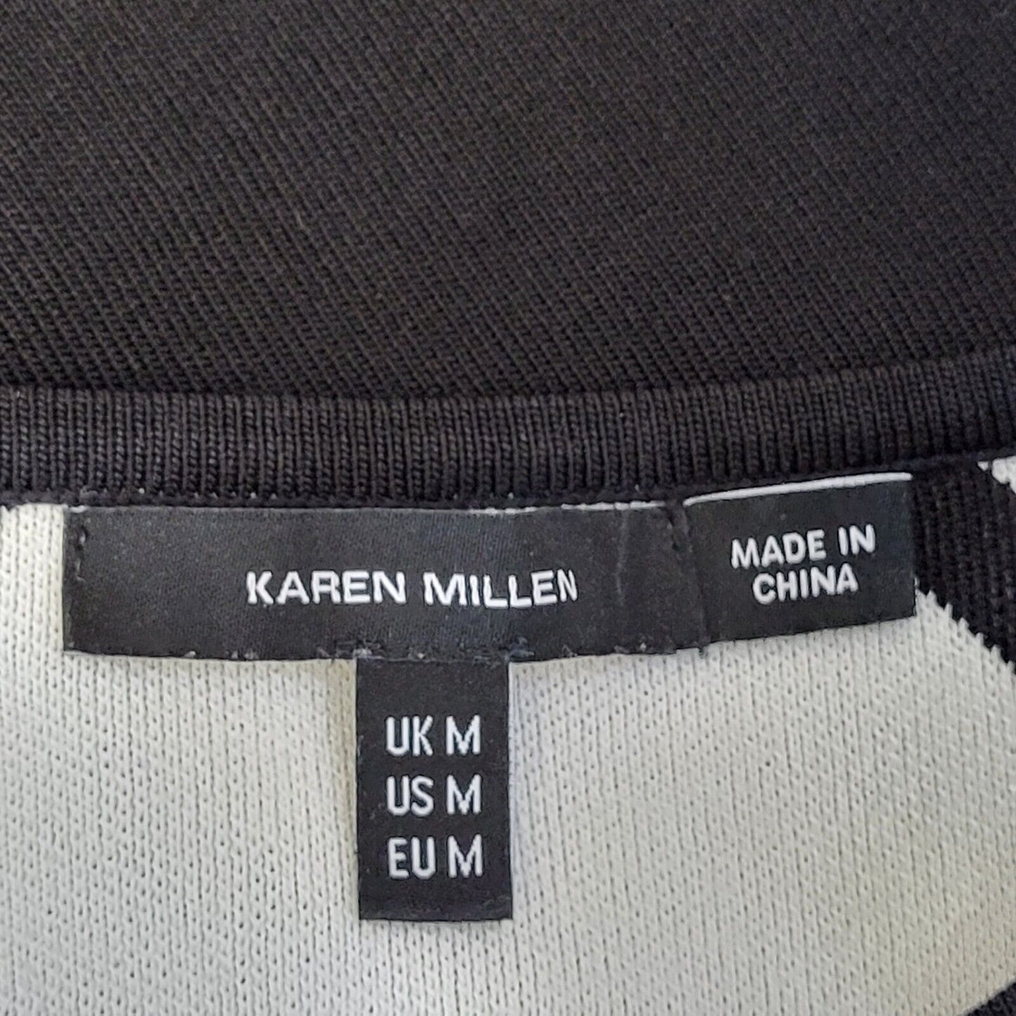 Karen Millen Black White 3/4 Sleeve Round Neck Dress Uk Women's M G610