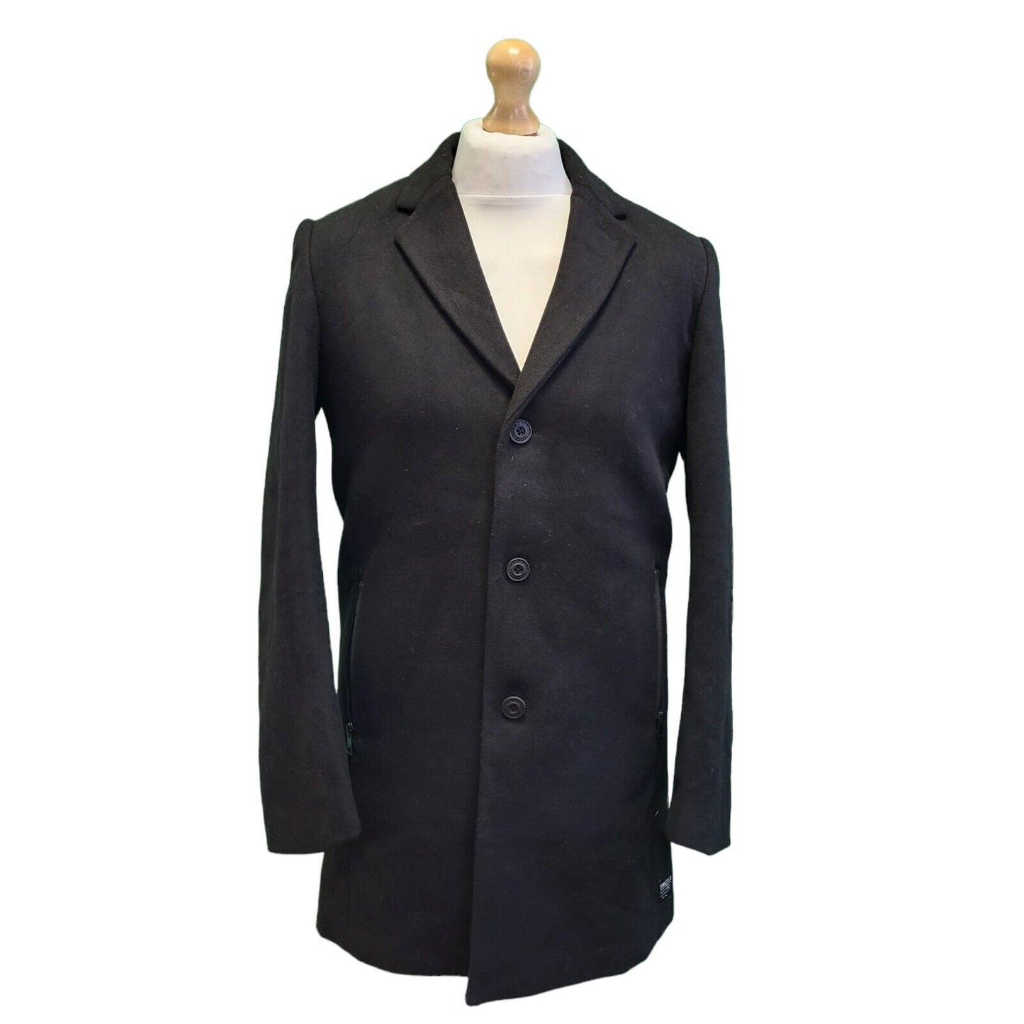 Tom Tailor Black Lined Wool Blend Overcoat Blazer Jacket Men's uk S H82