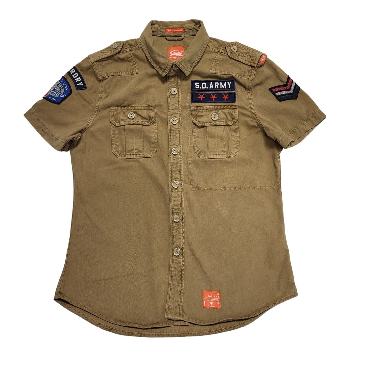 Superdry Khaki Short Sleeve Denim Shirt Uk Men's Medium BB382