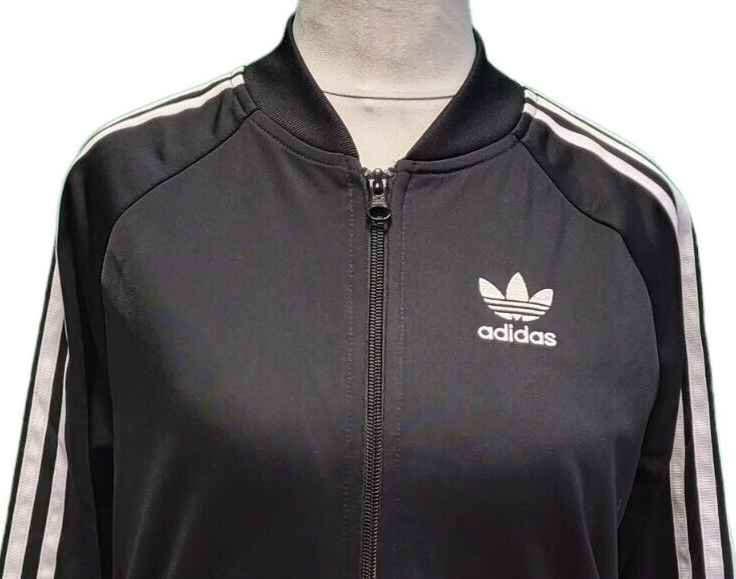 Adidas Black White Trim Zipped Tracksuit Top Jacket Women's UK 6 XS G784