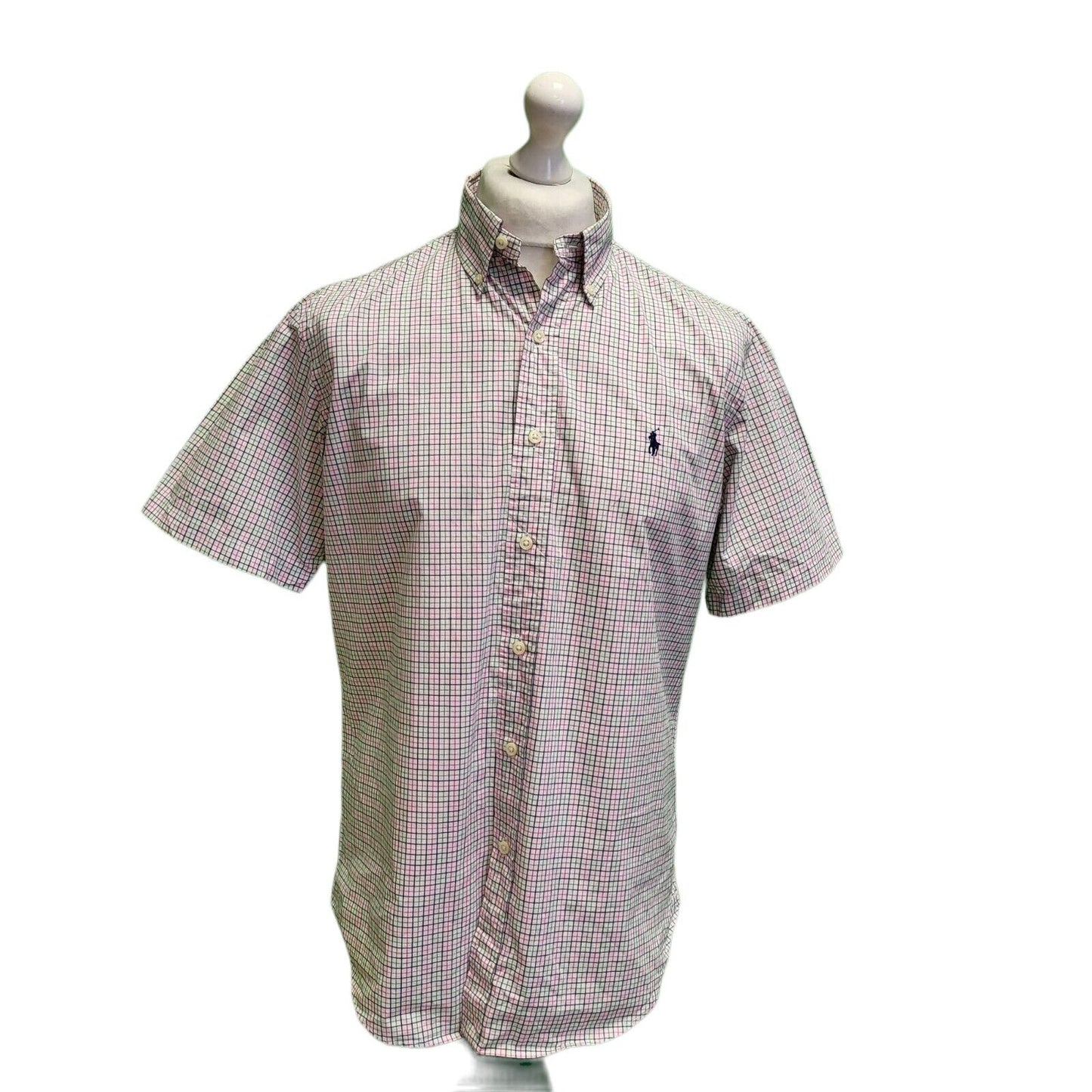 Ralph Lauren White Pink Blue Check S/Sleeve Shirt Men's UK M eu 50 H377