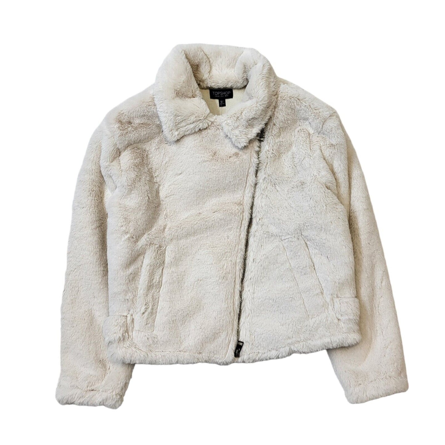 Topshop Faux Fur Cream Full Zip Jacket Womens BNWT UK 12 EU 40 G171