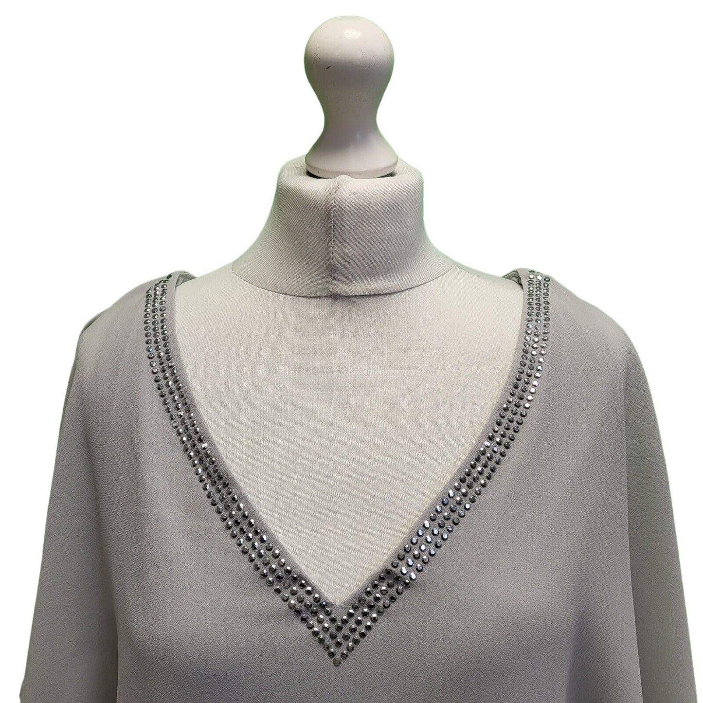 Wallis Light Grey Relaxed V-neck Batwing Blouse Top UK Women's XL 14 BNWT H759