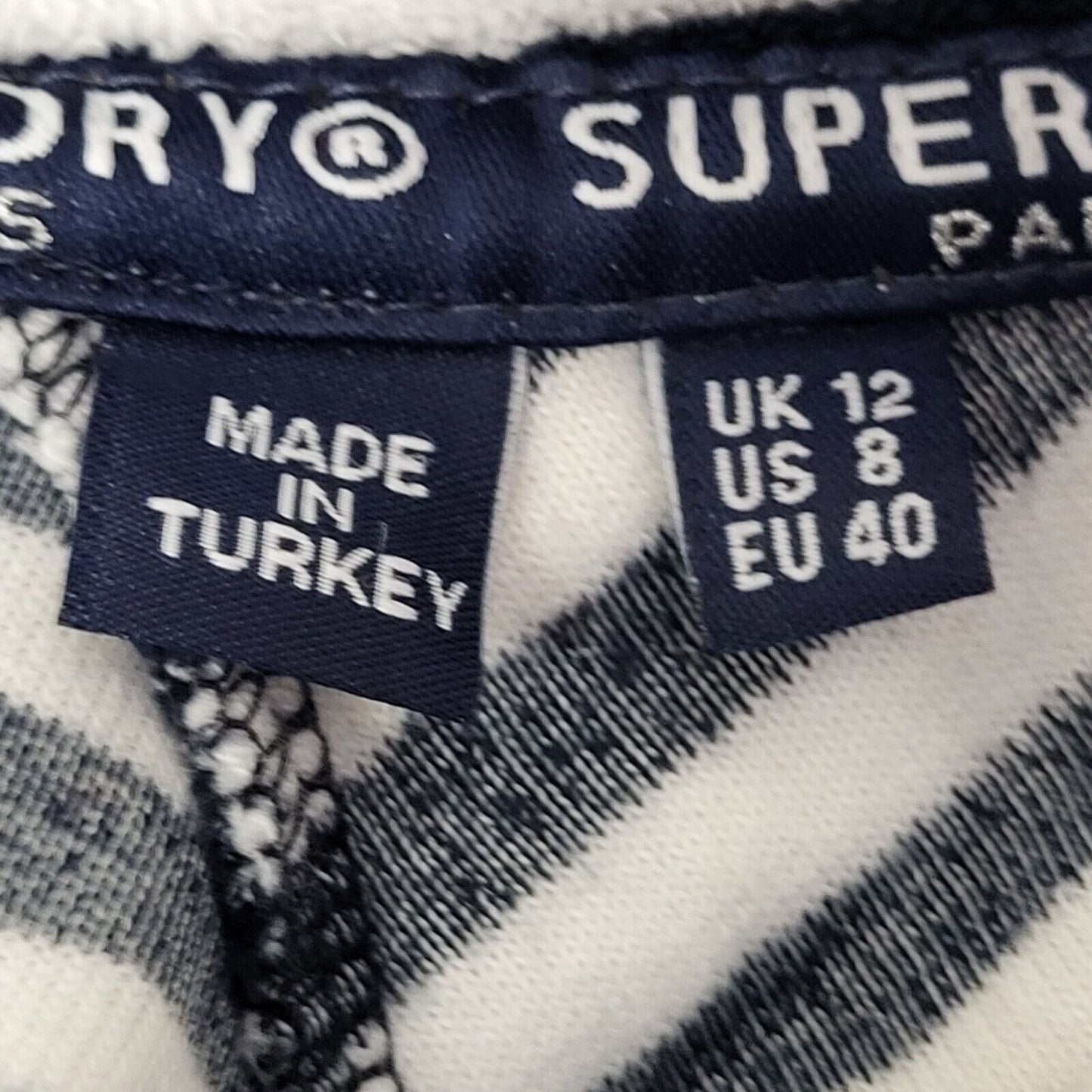 Superdry Hoodie Full Zip Blue White Striped Uk Women's Size 12 G418
