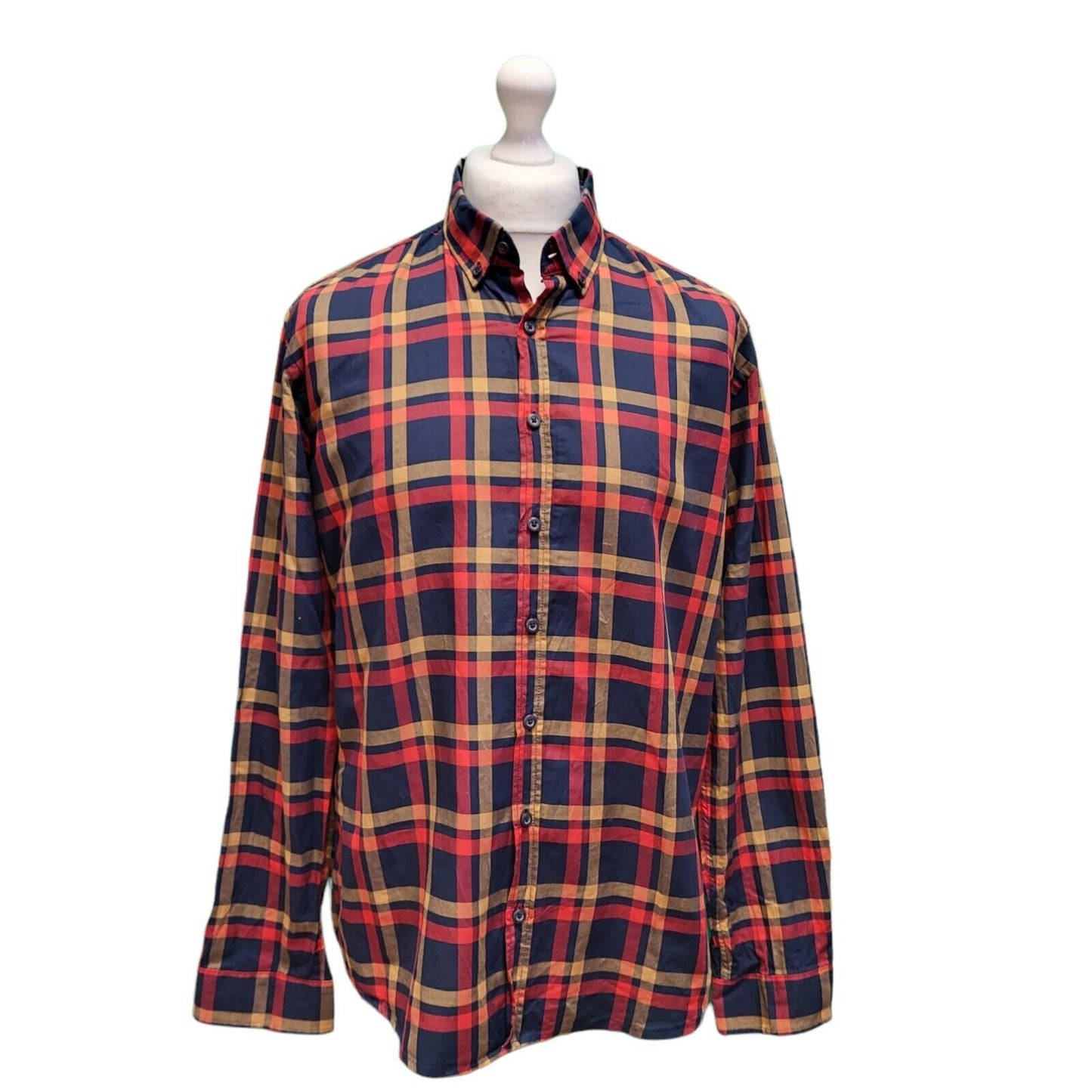 Brax Blue Red Check Modern Fit Long Sleeve Shirt Men's Uk L H62