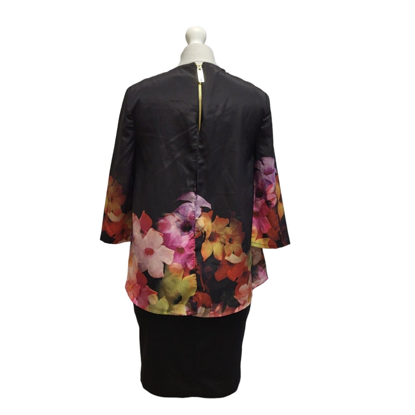 Ted Baker Black Pink 3/4 Sleeve Floral Evening Dress UK Women's S BB357