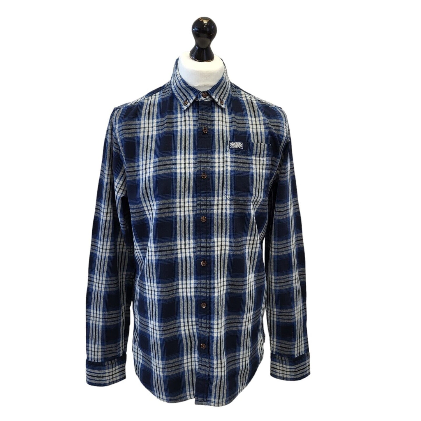 Superdry Blue Check Long Sleeve Worker Shirt Uk Men's Large G586