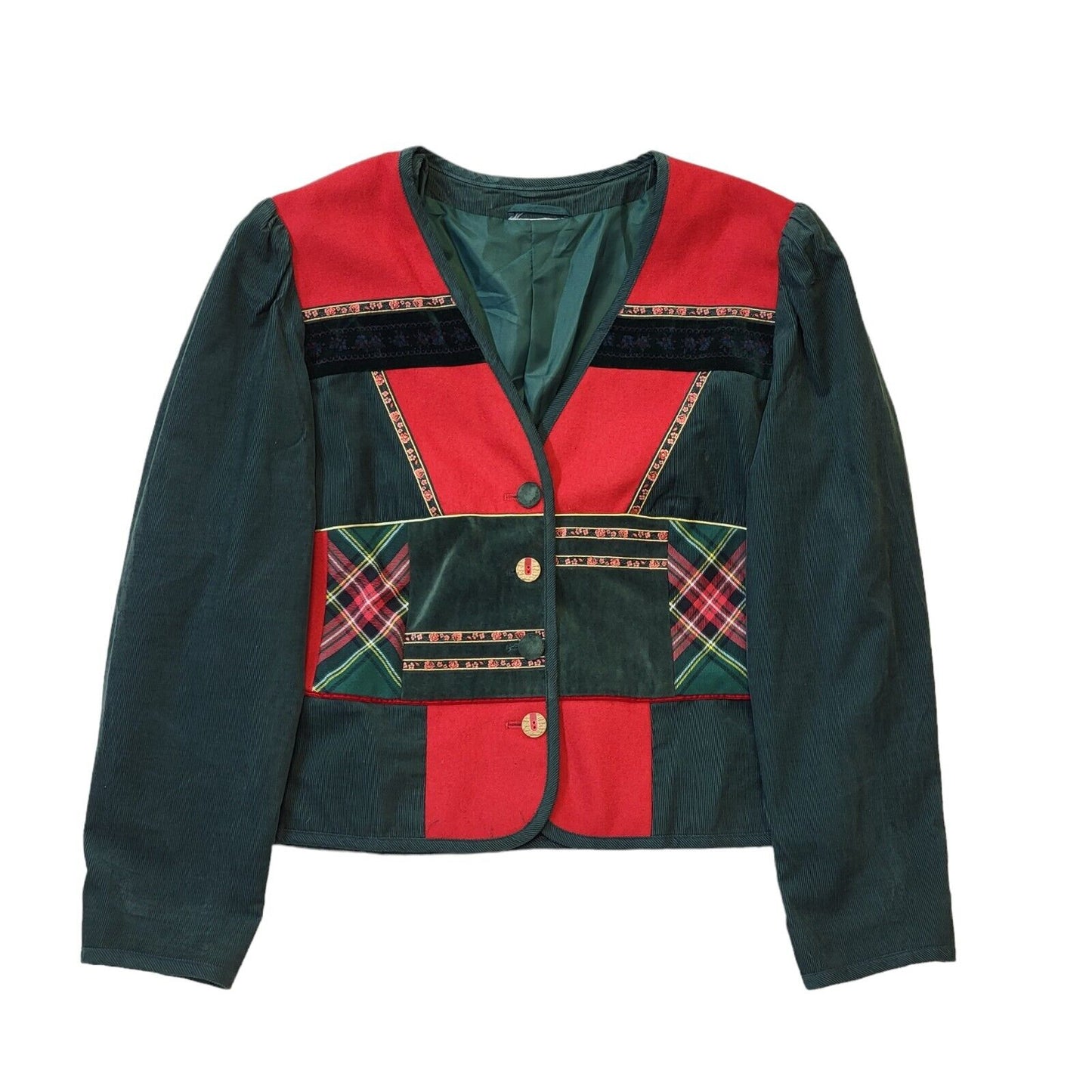 Vintage 70s Red Green Tartan Xmas Short Jacket Women's UK XL 14-16 G789
