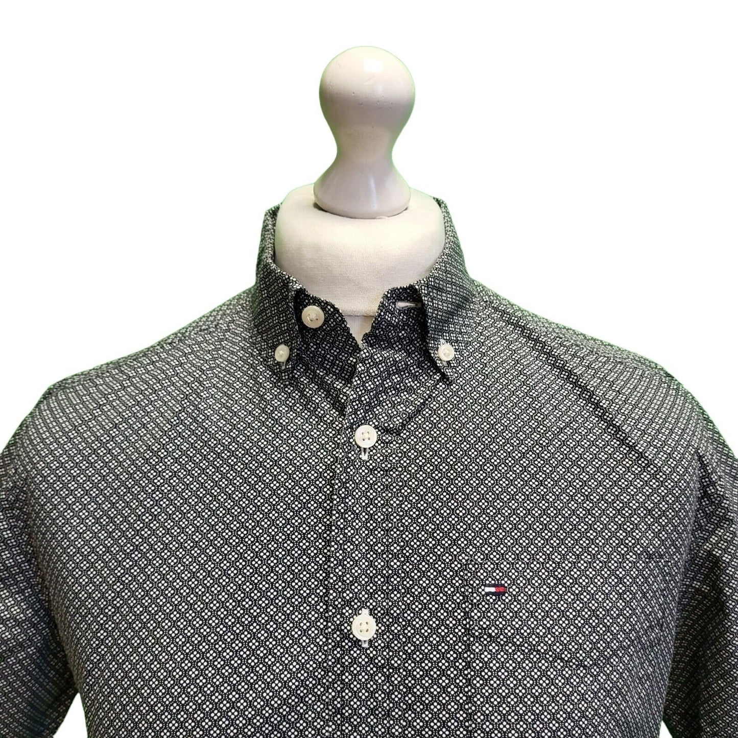 Tommy Hilfiger Black White Geometric S/Sleeve Shirt Men's UK S eu 46 H376
